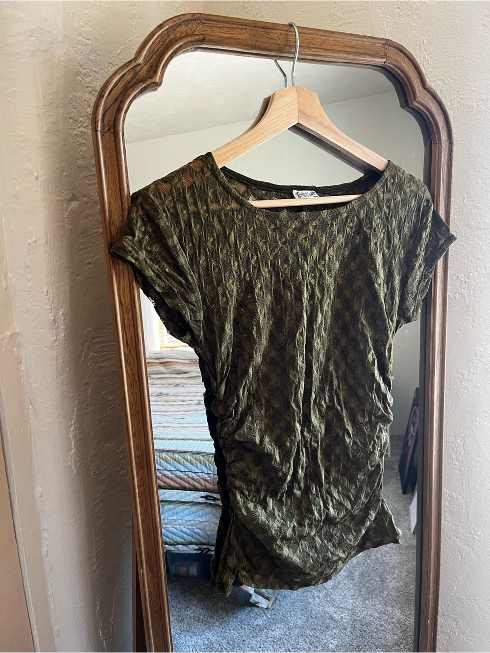 Intimately Free People Mesh Ruched Short Sleeved Top